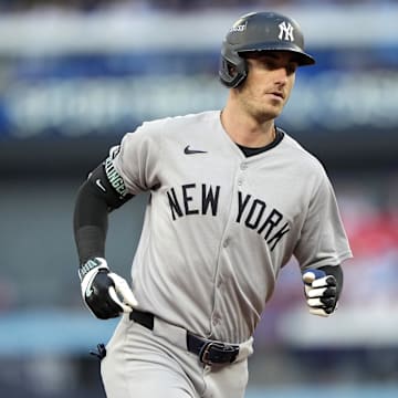 Oct 5, 2025; Toronto, Ontario, CAN; New York Yankees left fielder Cody Bellinger (35) rounds the bases after hitting a home run in the sixth inning against the Toronto Blue Jays during game two of the ALDS round for the 2025 MLB playoffs at Rogers Centre. Mandatory Credit: Kevin Sousa-Imagn Images