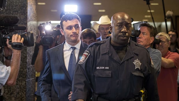 May 5, 2016; Dallas, TX, USA; Johnny Manziel makes his first appearance in court for his misdemeanor assault charge at the Fr