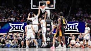Kansas State Wildcats guard Coleman Hawkins (33) goes after a rebound during the first half against the Arizona State Sun Devils at T-Mobile Center.