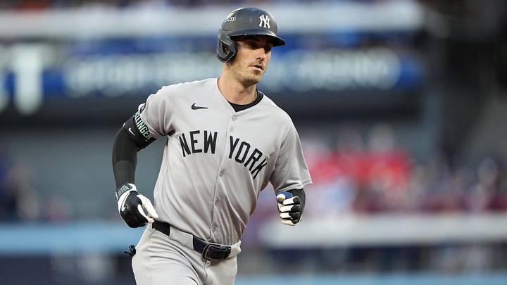 Oct 5, 2025; Toronto, Ontario, CAN; New York Yankees left fielder Cody Bellinger (35) rounds the bases after hitting a home run in the sixth inning against the Toronto Blue Jays during game two of the ALDS round for the 2025 MLB playoffs at Rogers Centre. Mandatory Credit: Kevin Sousa-Imagn Images