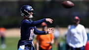 May 23, 2024; Englewood, CO, USA; Denver Broncos quarterback Bo Nix (10) during organized team activities at Centura Health Training Center. 