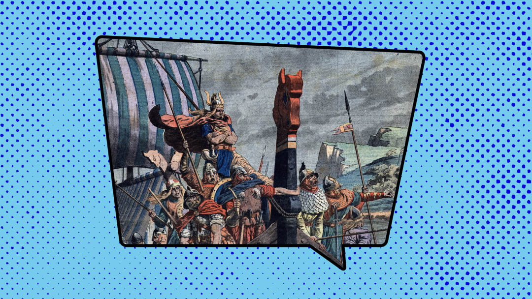 Illustration Vikings arriving at Normandy in the 9th century, circa 1911.