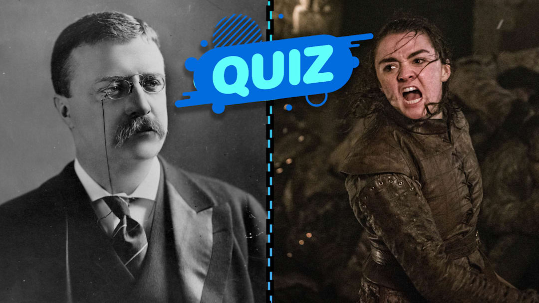 Theodore Roosevelt (left), Maisie Williams as Arya Stark (right).