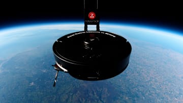 Roborock’s S8 MaxV Ultra robot vacuum in space.