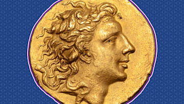 A gold coin depicting Mithradates VI Eupator.