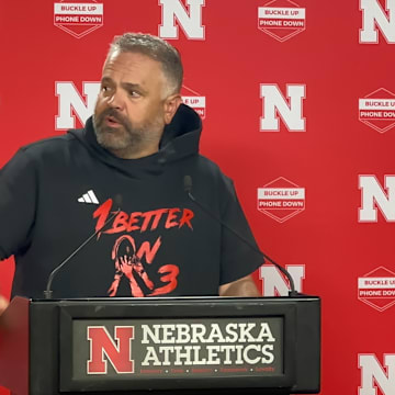 Nebraska football coach Matt Rhule meets with the media after day two of 2025 spring practices on March 25, 2025.