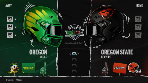 Oregon at Oregon State "Play Now" screen from EA Sports College Football.