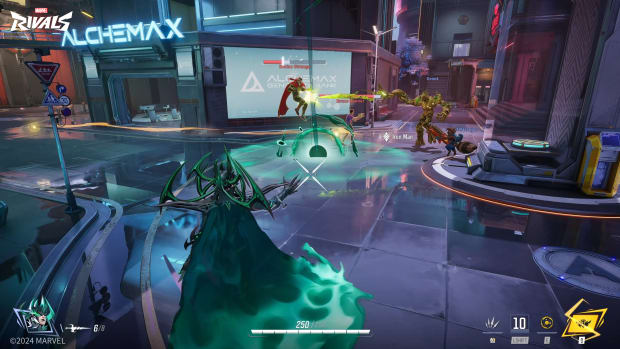 Screenshot of a fight between Hela, Doctor Strange, Bruce Banner, Rocket Racoon and Groot in Marvel Rivals.