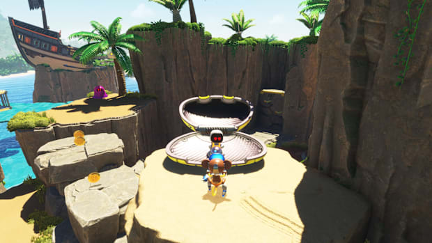 A bot hidden inside a big clam in Astro Bot' s Go-Go Archipelago level.