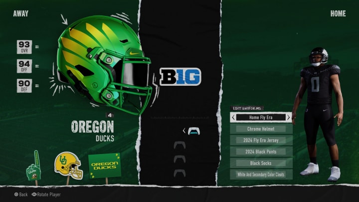 The Generation O uniforms for the Oregon Ducks have been added to EA Sports College Football 25, including the all-black Fly Era uniform.