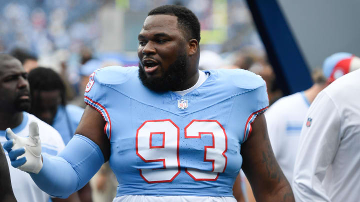 Tennessee Titans defensive tackle Teair Tart (93) leaves the field during the warmups against the Atlanta Falcons at Nissan Stadium last season.