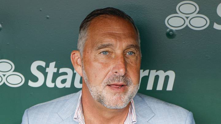 Jul 4, 2025; Chicago, Illinois, USA; St. Louis Cardinals president of baseball operations John Mozeliak speaks before a baseball game against the Chicago Cubs at Wrigley Field. Mandatory Credit: Kamil Krzaczynski-Imagn Images