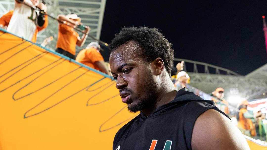 Jan 19, 2026; Miami Gardens, FL, USA; Miami Hurricanes defensive lineman Rueben Bain Jr. (4) against the Indiana Hoosiers during the College Football Playoff National Championship game at Hard Rock Stadium. Mandatory Credit: Mark J. Rebilas-Imagn Images