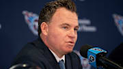 Mike Borgonzi speaks during a press conference announcing him as the new Titans’ GM at Titans facility in Nashville , Tenn., Wednesday, Jan. 22, 2025.