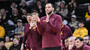 Jan 21, 2025; Iowa City, Iowa, USA; Minnesota Golden Gophers head coach Ben Johnson reacts during the first half against the Iowa Hawkeyes at Carver-Hawkeye Arena. Mandatory Credit: Jeffrey Becker-Imagn Images