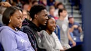 Recruit Sam Funches and his family watch Gonzaga’s Kraziness in the Kennel at the McCarthey Athletic Center. 