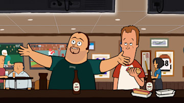 UNIVERSAL BASIC GUYS: From FOX's Emmy Award-winning animation house, Bento Box Entertainment, and Sony Pictures Television, all-new animated comedy UNIVERSAL BASIC GUYS premieres Sunday, Sept 3 (8:00-8:30 PM ET/PT) on FOX. UNIVERSAL BASIC GUYS © 2024 by FOX Media Inc.