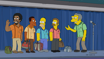 The new and improved Pin Pals travel to Capital City for their first-ever state bowling championship in the all-new "The Man Who Flew Too Much " episode of The Simpsons airing Sunday, Dec. 22 (8:00-8:30 PM ET/PT) on FOX. © 2024 by 20th Television.