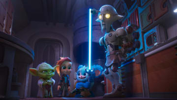 (L-R): Jedi Master Yoda, Nash Durango (voiced by Emma Berman), Nubs (voiced by Dee Bradley Baker), and from "STAR WARS: YOUNG JEDI ADVENTURES (Season 2)", exclusively on Disney+ and Disney Junior. © 2024 Lucasfilm Ltd. & ™. All Rights Reserved.