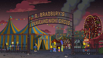 THE SIMPSONS: A tattooed man at a mysterious night circus transports Lisa into three strange stories from the innocent 1950s, the chilling retro-present, and a brutalist future where prestige TV rules the world on the all-new "Treehouse Of Horror Presents: Simpsons Wicked This Way Comes" episode of THE SIMPSONS airing Sunday, Nov 24 (8:00-8:30 PM ET/PT) on FOX. THE SIMPSONS © 2024 by 20th Television.
