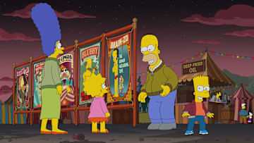 THE SIMPSONS: A tattooed man at a mysterious night circus transports Lisa into three strange stories from the innocent 1950s, the chilling retro-present, and a brutalist future where prestige TV rules the world on the all-new "Treehouse Of Horror Presents: Simpsons Wicked This Way Comes" episode of THE SIMPSONS airing Sunday, Nov 24 (8:00-8:30 PM ET/PT) on FOX. THE SIMPSONS © 2024 by 20th Television.