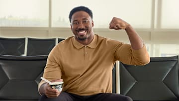 Myles Garrett in Oikos Surprising Strength Super Bowl commercial