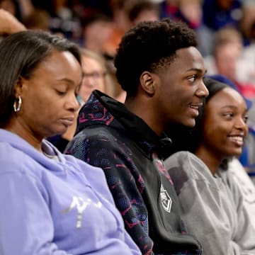 Recruit Sam Funches and his family watch Gonzaga’s Kraziness in the Kennel at the McCarthey Athletic Center. 