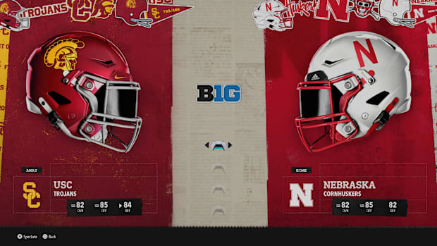 USC at Nebraska "Play Now" screen from EA Sports College Football 26.