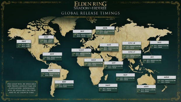 Elden Ring Shadow of the Erdtree release times map.