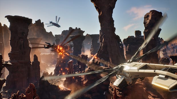 Dune: Awakening  screenshot of ornithopters in combat.