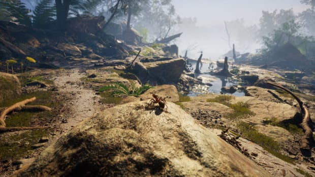 Empire of the Ants screenshot showing an ant sitting on a rock, looking at the environment.