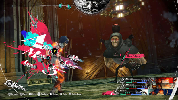 Battle screenshot from Metaphor:ReFantazio showing various combat options.