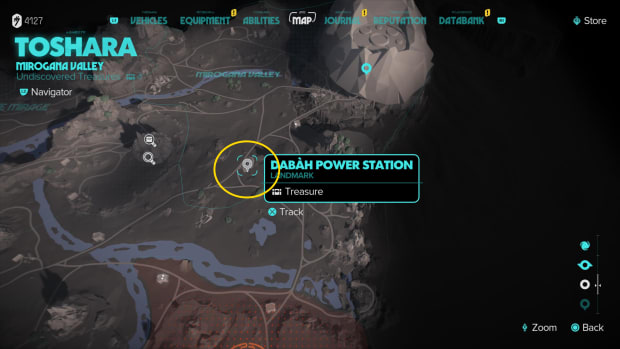 A map image showing where Dabah Power Station is in Star Wars Outlaws