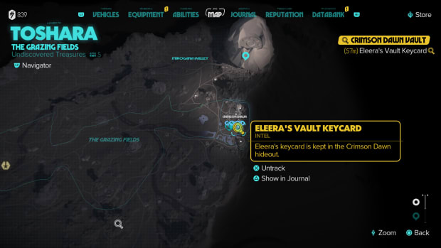 Star Wars Outlaws screenshot of the in-game map showing the location of Eleera's Vault Keycard