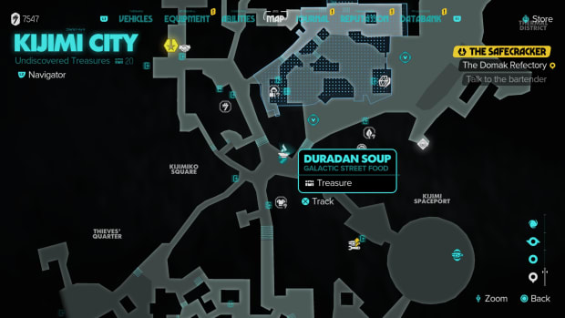 A map image showing Kijimi's Galactic Street Food location in Star Wars Outlaws