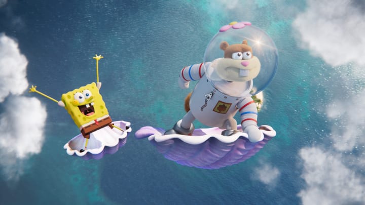 Saving Bikini Bottom: The Sandy Cheeks Movie - (L-R) SpongeBob SquarePants (voiced by Tom Kenny) and Sandy Cheeks (voiced by Carolyn Lawrence). Cr: Netflix © 2023