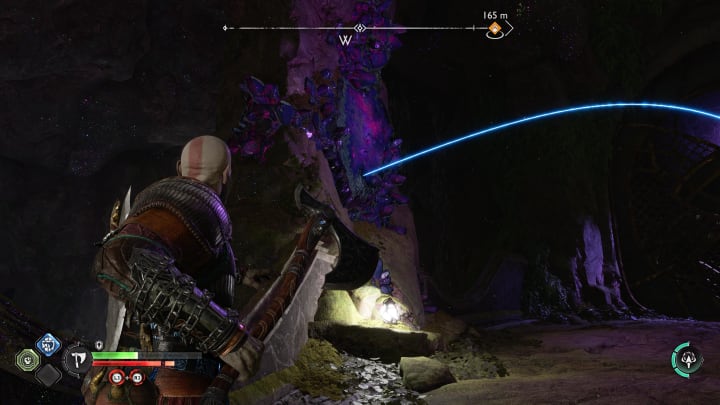 Aim the Leviathan Axe at the Twilight Stone to destroy the raven.