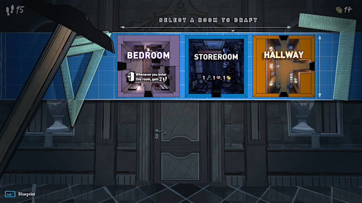 Selecting what room you'd like to draft next in Blue Prince.