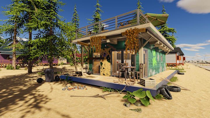 A rundown house on the beachfront.