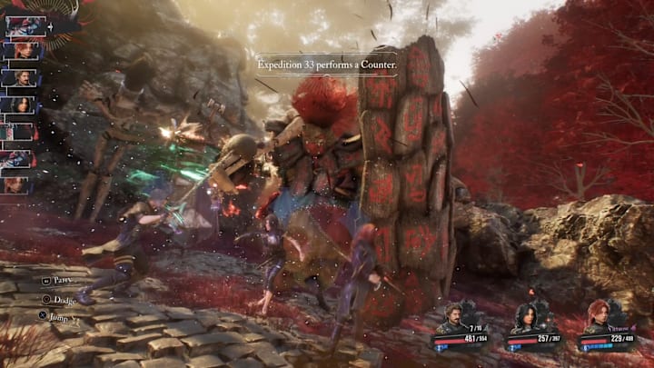 The Expedition crew launching a counterattack on a hulking monster that looks stitches together.