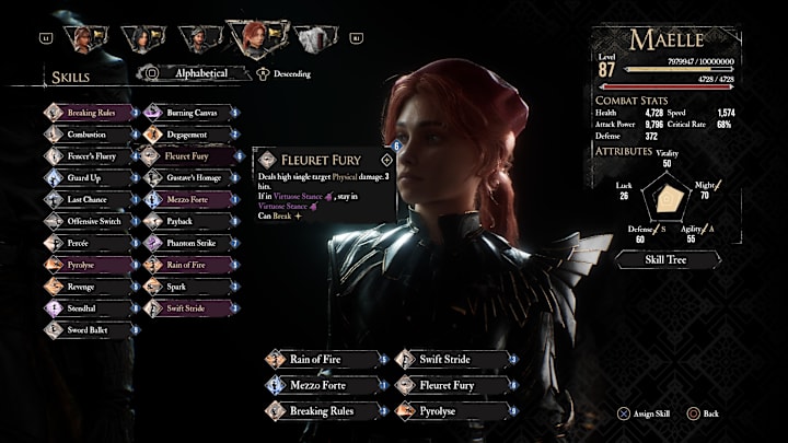 Maelle's skill list with her Fleuret Fury skill highlighted.