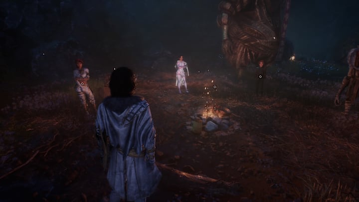 Looking at the party while walking around camp.