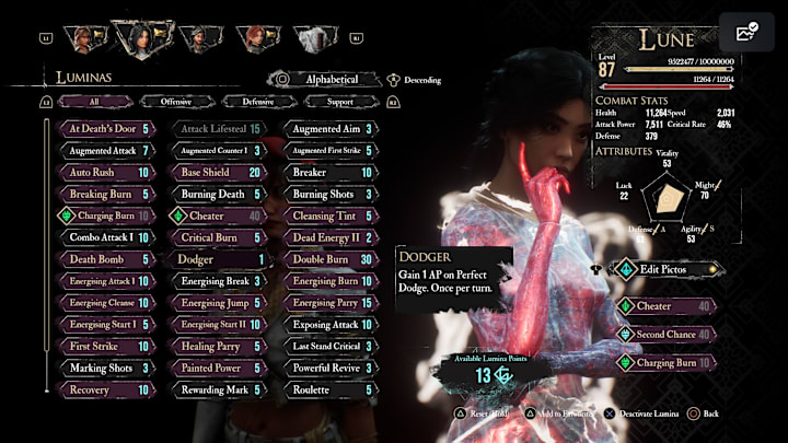 Lune's Lumina menu with the Dodge Lumina highlighted.