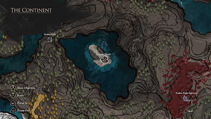 Map showing the location of Gestral Beach in Expedition 33.