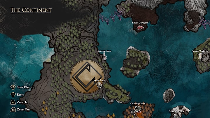Map showing the location of Crimson Forest in Expedition 33.