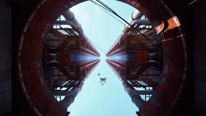 A pov shot of a the inside of some giant launch cannon in Arc Raiders