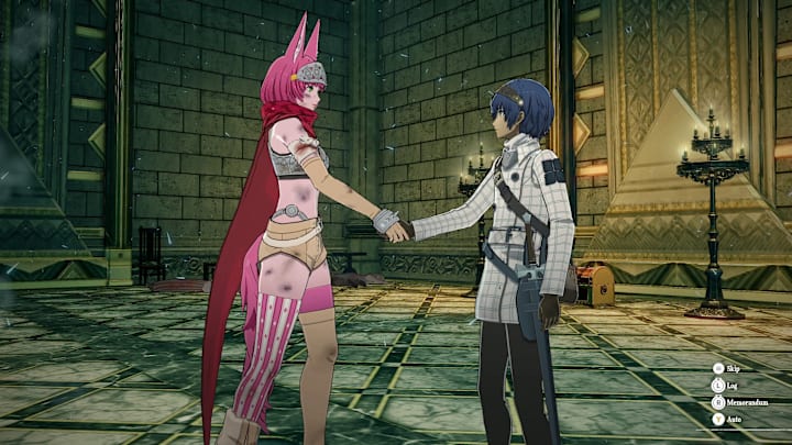 Catherina and the protagonist shaking hands.