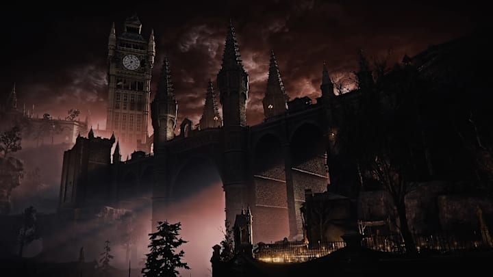 Duskbloods trailer screenshot of clock tower and bridge