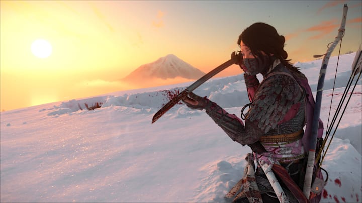 Atsu fights in the snow in Ghost of Yotei