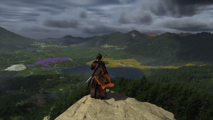 The landscape stretches before Atsu in Ghost of Yotei